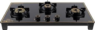 Pigeon Infinity Gold Gas Cooktop Glass Top and Stainless Steel Black Body 3 Burner Gas Stove | ISI Certified | Manual Ignition | Black Gold | Latest Launch