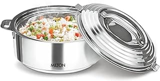 MILTON Galaxia 3500 Insulated Stainless Steel Casserole, 3.3 L, Insulated Thermal Serving Bowl, Keeps Food Hot & Cold for Long Hours, Food Grade, Elegant Hot Pot Food Warmer/Cooler, Silver