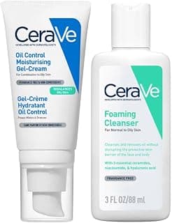 CeraVe Oil Control Moisturizer and Foaming Face Wash Combo for Oily & Combination Skin | Lightweight Moisturizing Gel Cream (52ml), Foaming Facial Cleanser (88ml)