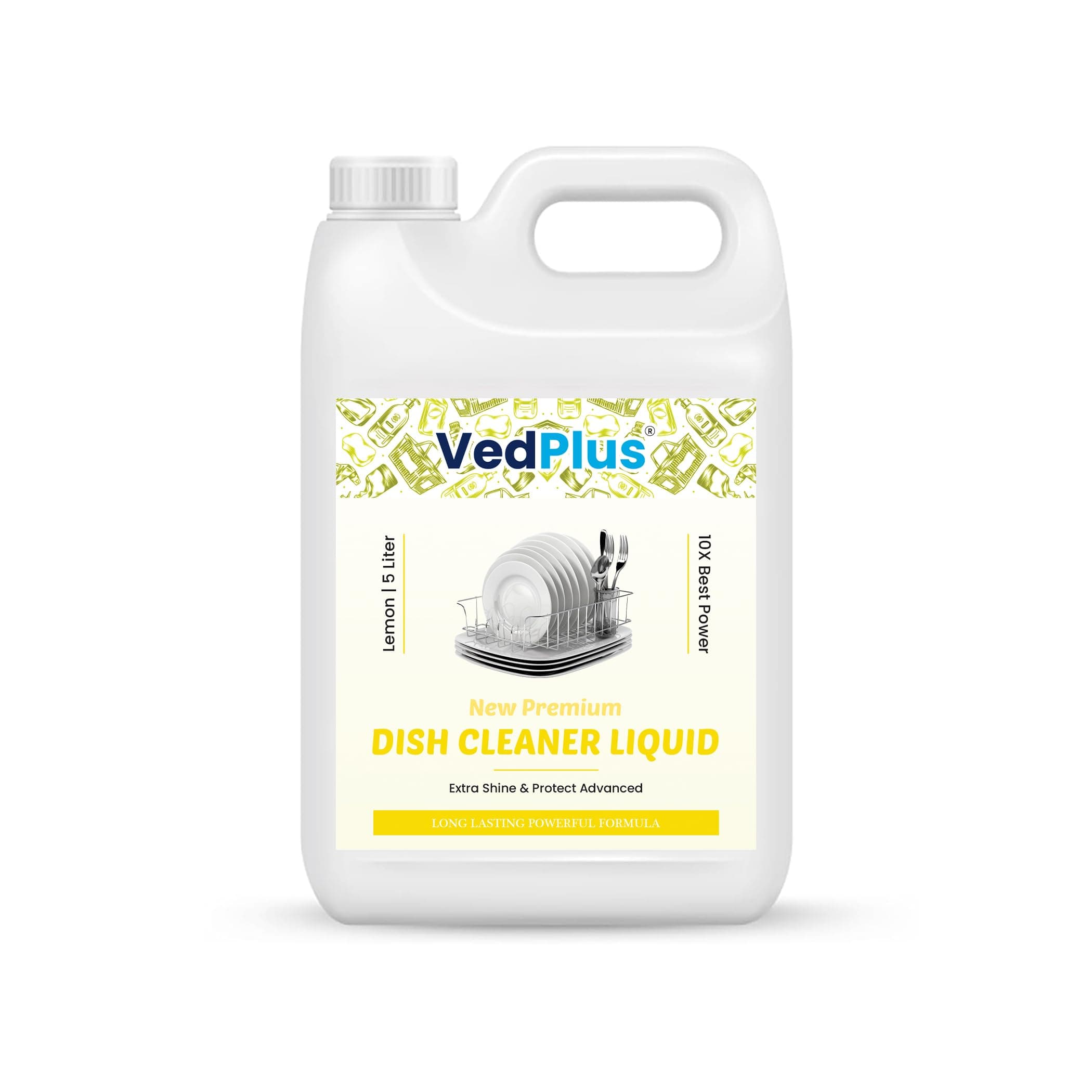VedPlus 5 Liter Lemon Dishwash Liquid Gel,10X Extra Shine & Advanced Boost Power, Long-Lasting Formula For Sparkling Dishes, Eco-Friendly Formula