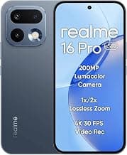 realme 16 Pro 5G Smartphone 12+256GB, 144Hz AMOLED Display, 7000mAh Battery, 80W SuperVOOC, 200MP Primary Camera 50MP Front Camera, MediaTek 7300-Max Processor, IP69, Pebble Grey