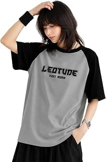 LEOTUDE Half Sleeve Round Neck Tshirt for Women, Oversized Longline Printed Multicolour Drop Shoulder Baggie Top for Womens (Color Grey)