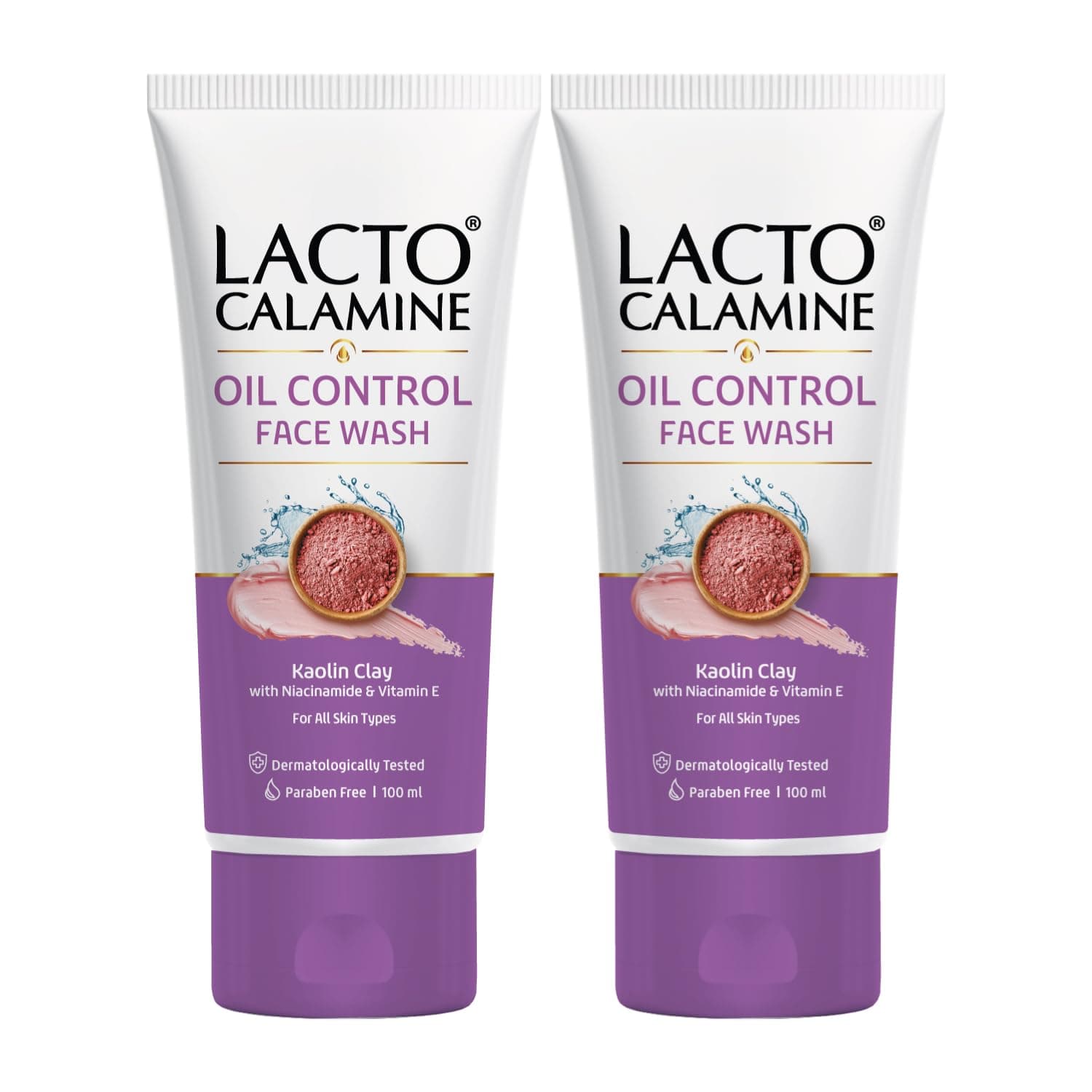 Lacto Calamine Face Wash For Oily Skin |100ml each- Pack of 2 | Kaolin Clay, Niacinamide & Vitamin E | Facewash Reduces Excess Oil, Controls Pimples, Blackheads & Whiteheads |Face wash For Women & Men