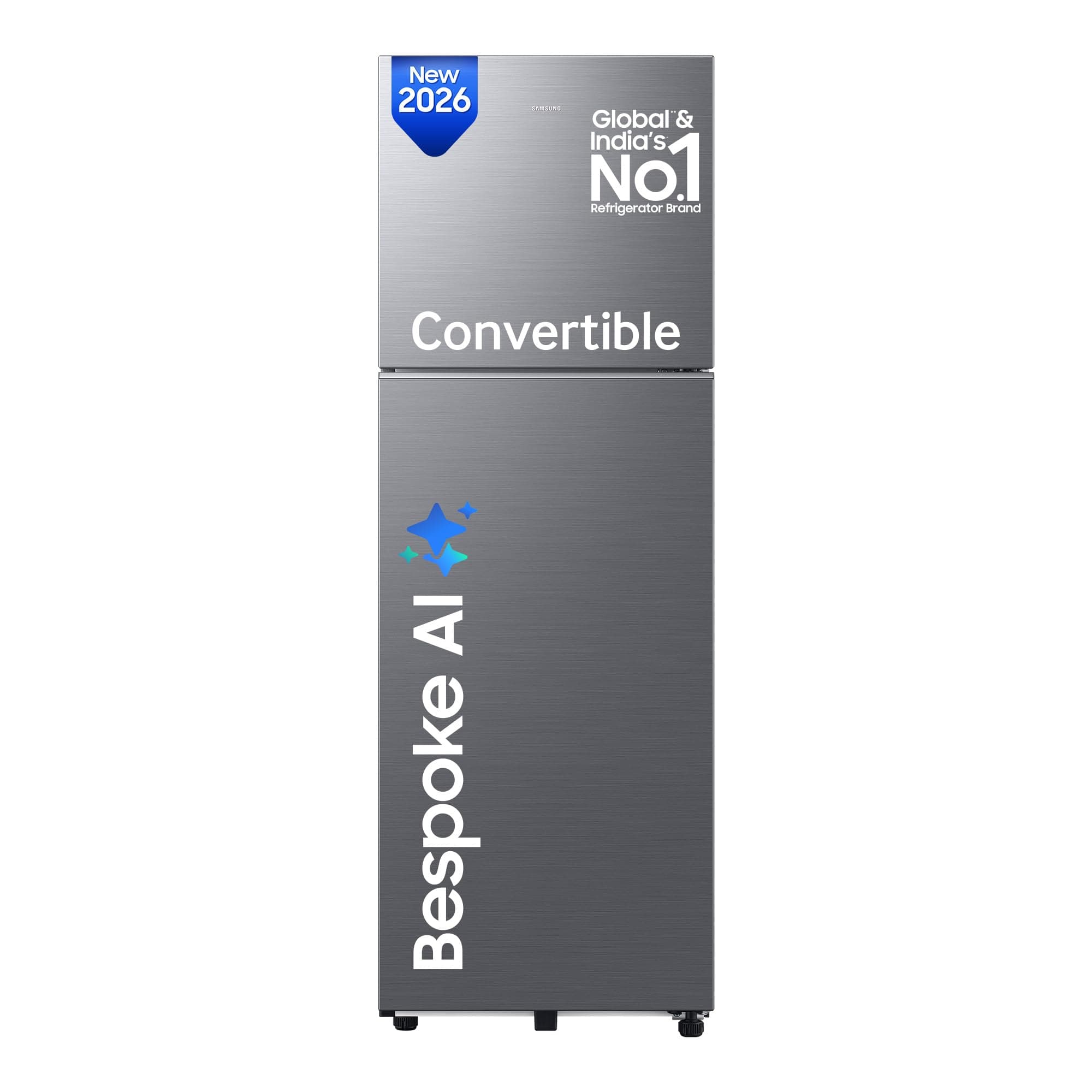 Samsung 256 L, 3 Star, Bespoke AI, Convertible, Digital Inverter Frost Free Double Door Refrigerator (RT80H30U3THL, Silver, Refined Inox, 2026 Model)