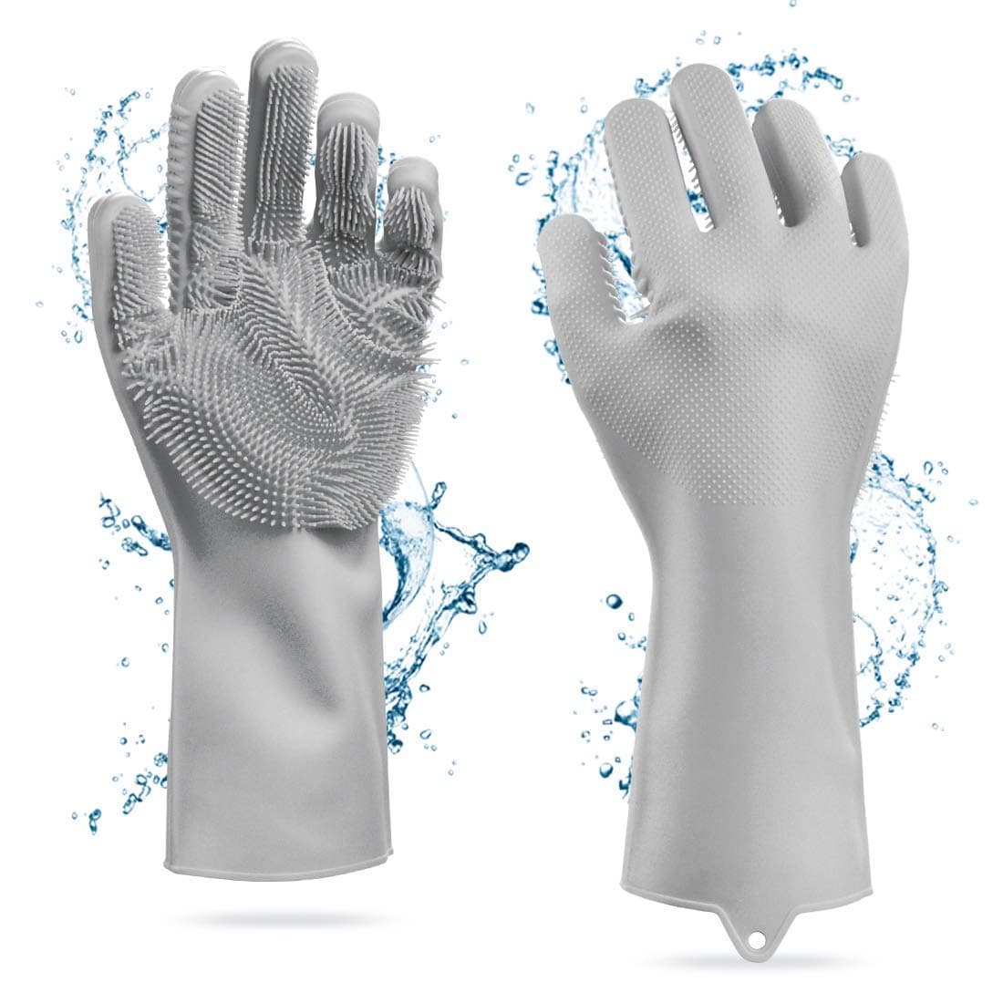 ADA Heavy Duty Magic Silicone Cleaning Gloves with Scrubbers for Dishwashing, Car Washing, Pet Grooming Latex Free Gloves (Grey Color, 1 Pair)