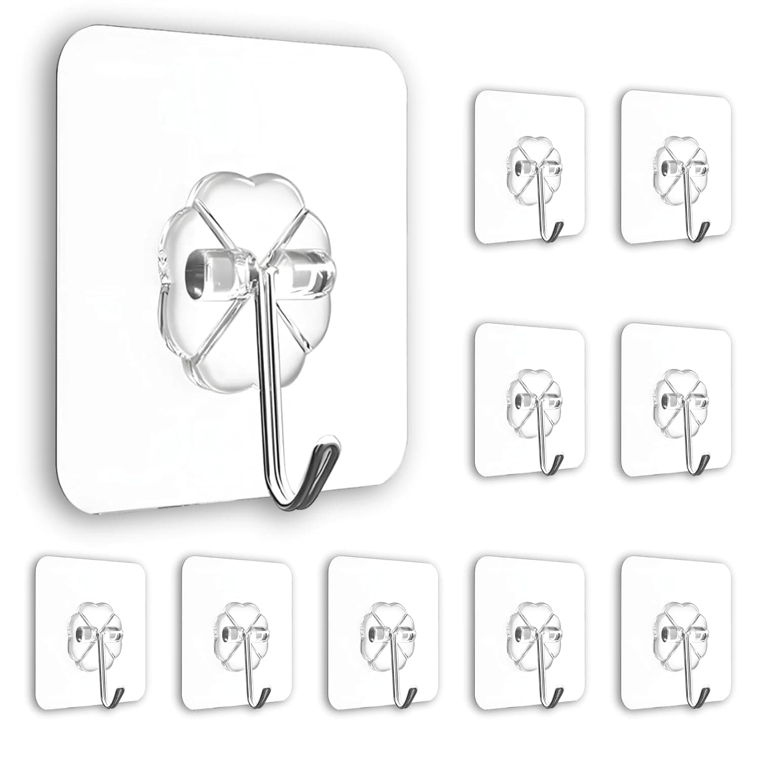 Qvozder Self Adhesive Wall Hooks 5 Pcs | Heavy Duty Hooks for Wall Heavy Items | Transparent PVC Sticky Hooks Without Drill | Strong Wall Hanger for Kitchen Bathroom & Home