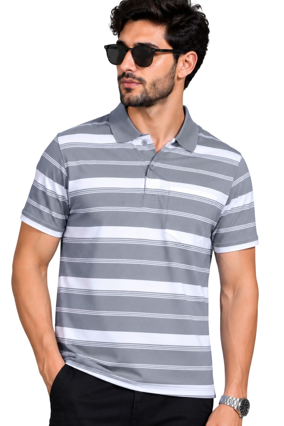 SANE ORIGINALS Half Sleeve Polo T-Shirt for Men with Pocket || Stripe Collar and Pocket T-Shirt for Men Half Sleeves