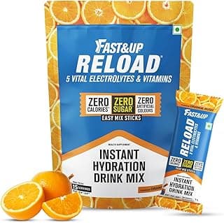FAST&UP Reload Electrolytes Powder Sachets | Zero Added Sugar Hydration Drink with 5 Essential Electrolytes Vitamin C & B12 | Summer Heat, Workout Recovery, Travel & Wellness | Orange Rush, Pack of 15 Sachets