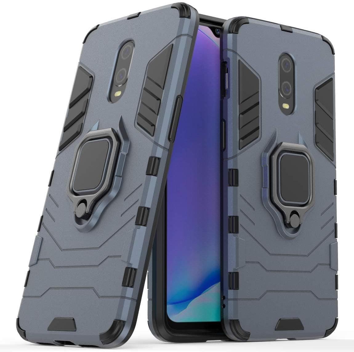 FITSMART Shockproof Heavy Duty Robot Ring Case with Stand Double Protective Back Cover for OnePlus 6 - Blue