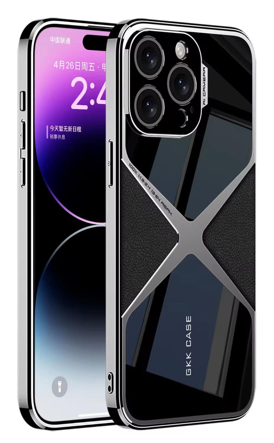 Scalebee Back Cover for Apple iPhone 14 Pro Max Electroplated Leather Anti-Fall Protective Shockproof Soft TPU Glossy Frame X Pattern Phone Case for iPhone 14 Pro Max (Black)