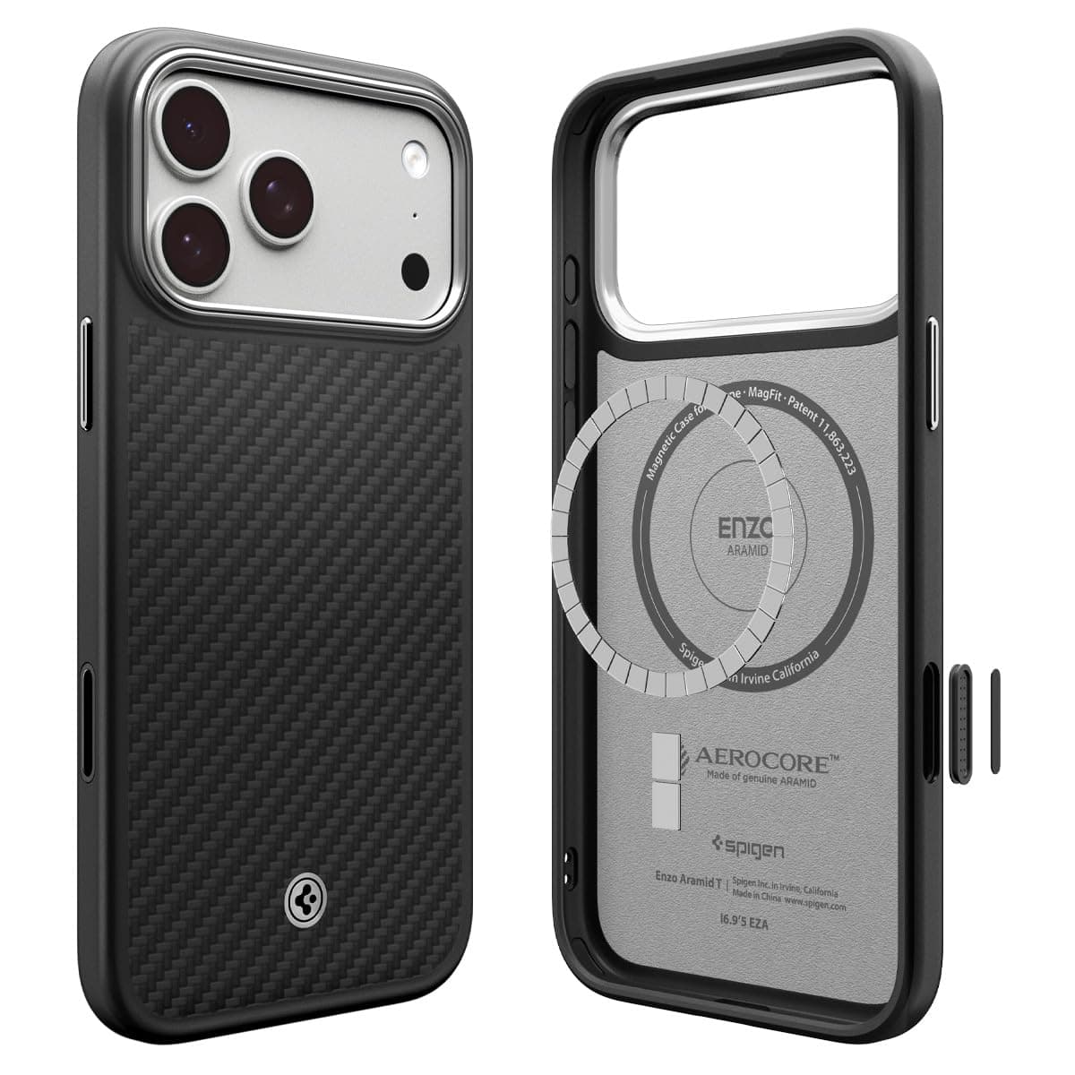 Spigen Enzo Aramid T MagFit Back Cover Case Compatible with iPhone 17 Pro Max (Aramid | Black Silver)