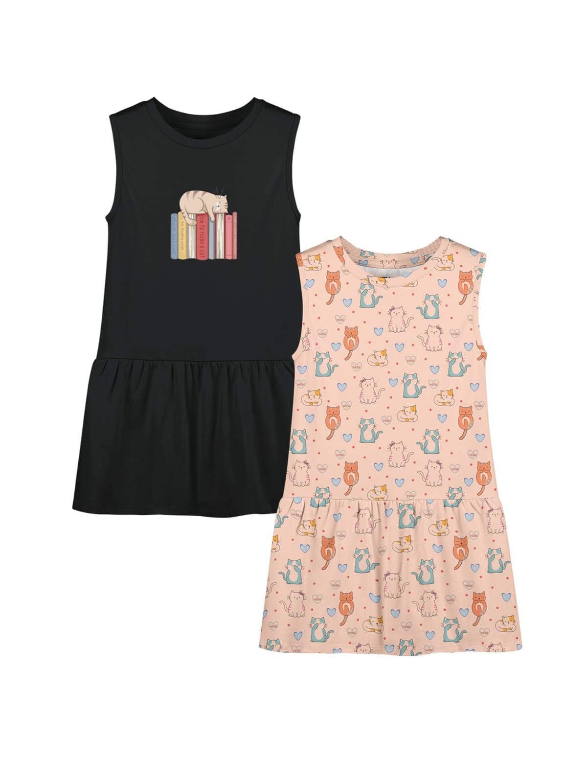 HELLCAT Printed Sleeveless Casual Dresses for Girls - Pack of 2