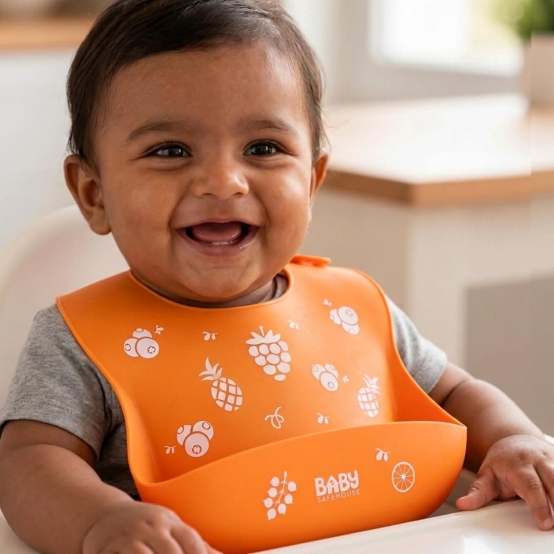 BabySafeHouse Waterproof Silicon Bib/Apron for Feeding & Weaning Infants and Toddlers, BPA Free, Reusable & Easily Washable with Adjustable Collar for 6 months to 4 year Olds