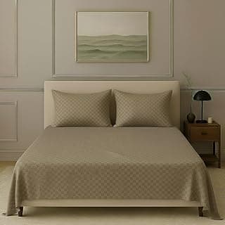 Trance Home Linen Premium Pure 100% Cotton 300TC Jacquard Weave King Size Flat Bedsheet with 2 Pillow Covers | Hypoallergenic & Ultimate Comfort for Skin (108 x 108 inch, Mocha)