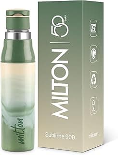 Milton Steel Sublime 900 Thermoware I PU Insulated Water Bottle 600 ml, Leak Proof Flip Top Lid I for Office, Gym, School I Green