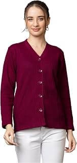 Wear lusso Women's Woolen V-Neck Buttoned Full Sleeve Cardigan Self Design Soft Wool Fabric Winter Wear Pure Wool Sweater with Pockets Stylish Outdoor and Office Wear Girls