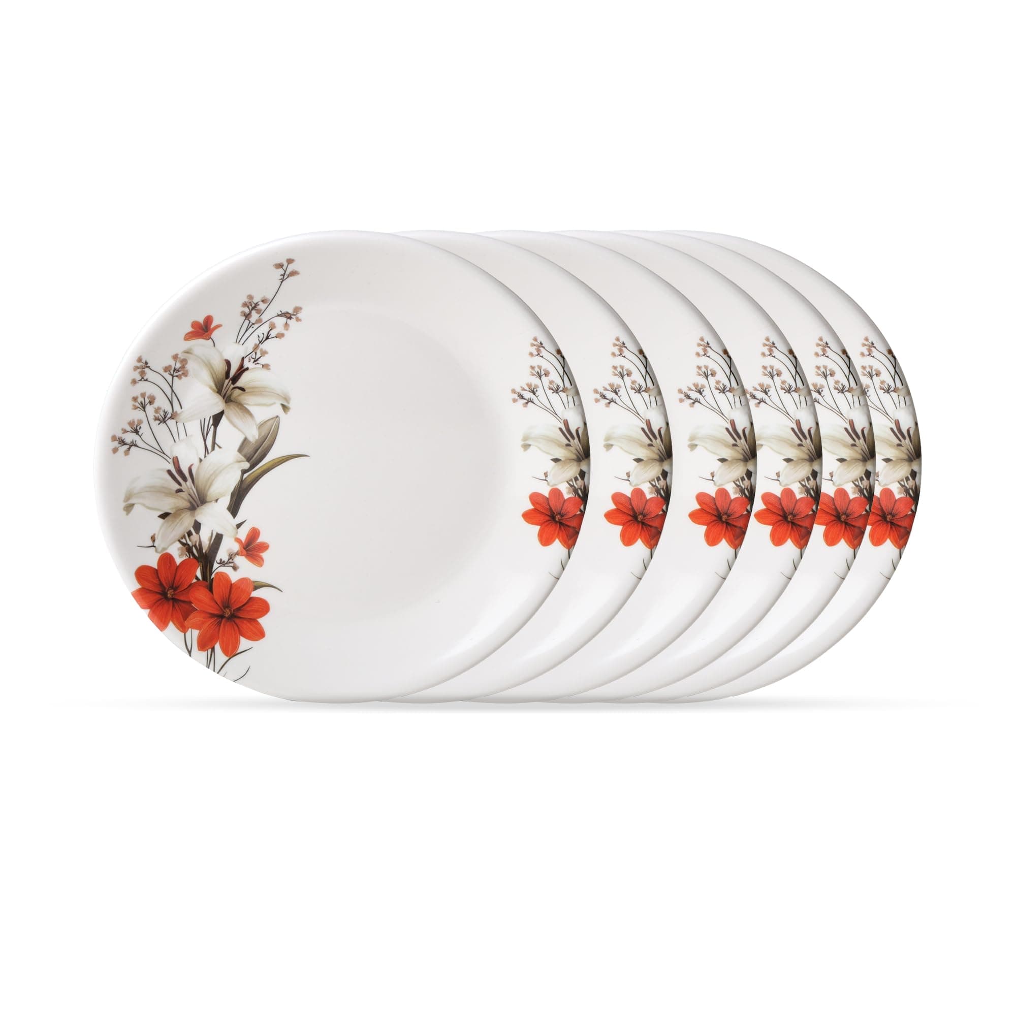Golden Fish 6 Pieces Quarter Plate Set for Snacks & Breakfast | Small Serving Plates for Kitchen | Strong, Lightweight & Space Saving Design | Ideal for Daily Use, Tea-Time & Gifting