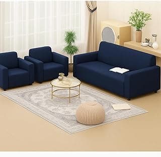Premium Stretchable Sofa Cover 5 Seater Navy Blue Plain for Living Room | Soft Elastic Fabric | Universal Fit | Washable & Durable (Navy Blue) (3+1+1 Seater)