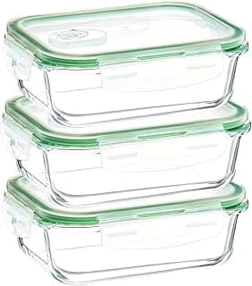 Amazon Brand - Solimo Borosilicate Glass Rectangle Container with Air-Vent Lid for Kitchen/Tiffin (420ml Each) | Airtight & Leak-Proof | Freezer, Microwave & Dishwasher Safe (Set of 3) (Transparent)