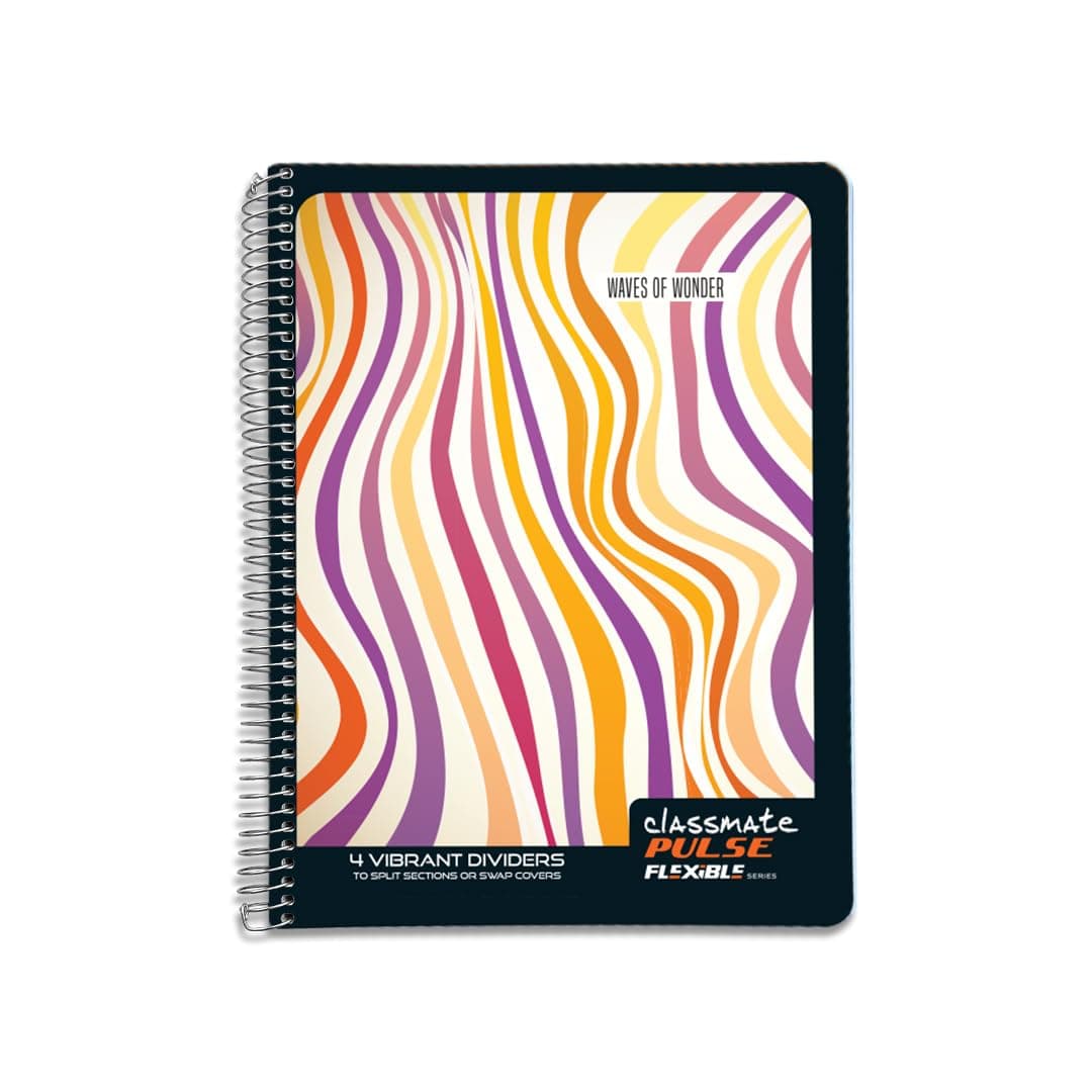 Classmate Pulse Flexible 5 Subject (24.0x18.0cm) Spiral Notebook |4 Interchangable Page separators|Unruled|300 Pages