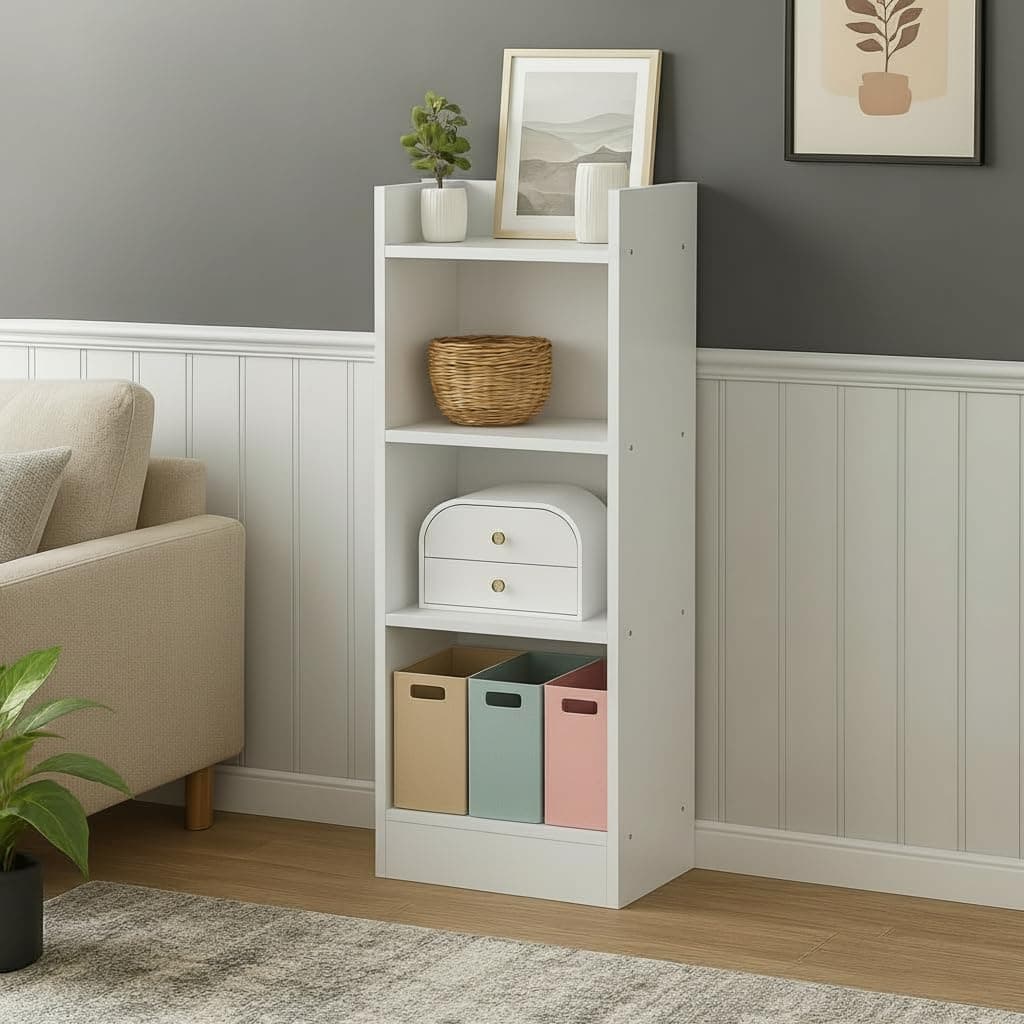 FURLAY Modern Minimalist Wood Ladder Shelf – 4-Tier Open Storage Unit, Space-Saving Organizer for Bathroom, Kitchen, and Living Room (White)