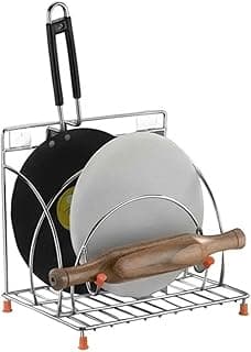 Stainless Steel 4-in-1 Chakla Belan Tawa Chimta Stand | Wall Mounted Kitchen Organizer Rack for Rolling Pin Board Tong & Tawa | Space Saving Corner Shelf