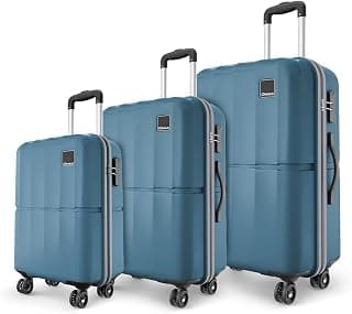 Safari Genius Theo 8 Wheels Set of 3 (Cabin + Medium + Large) Trolley Bags, Hard Case Polycarbonate, 360 Degree Wheeling Luggage, Suitcase for Travel, Trolley Bags for Travel, Pearl Blue