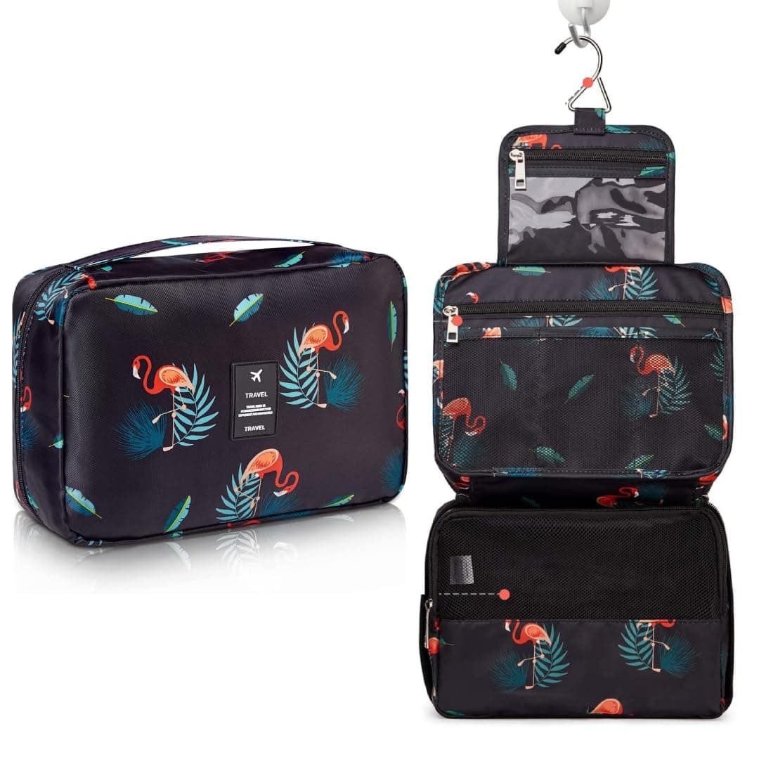 TAGUDA Nylon Cosmetic Toiletry Makeup Vanity Shaving Household Grooming Travel Storage Organizer Bags Pouch Kit Pack For Men Women Girls Travel (Black | Design 2)
