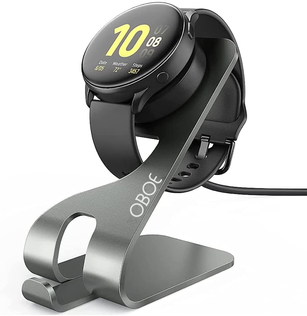 OBOE Fast Charger Stand Compatible with Samsung Watch 4/4 Classic, Watch3, Active/Active 2 Smartwatch Premium Aluminum Replacement Charging Stand Cardle Base Station with USB Cable (Grey)