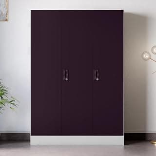 Interio by Godrej Slimline 3 Door Steel Almirah (Royal Ivory and Textured Shellwine Red) + 1 Year Warranty, Locker & 2 Drawers, 6 Shelves