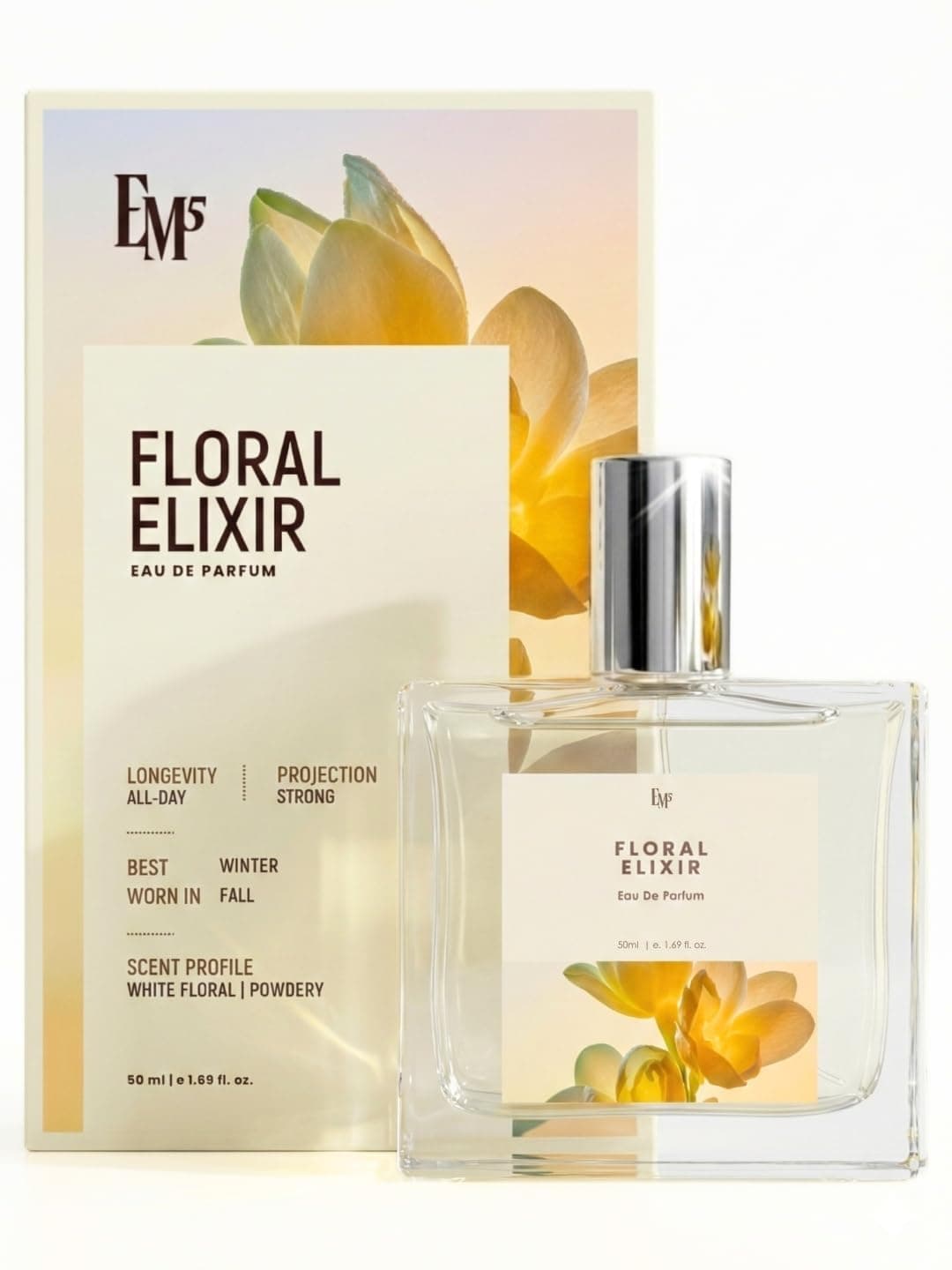EM5 Floral Elixir Perfume for Women | White Floral, Powdery Fragrance | Long Lasting Scent | Premium Gift for Her | 50ml EDP