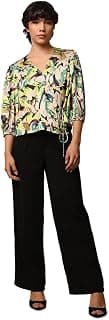 ONLY Women's Printed Puff Sleeve Satin Wrap Top