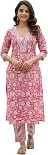 BIYA TREND Women’s Printed Cotton Kurta Pant Set | Elegant Straight Kurta with 3/4 Sleeves & Comfortable Printed Pants for Women