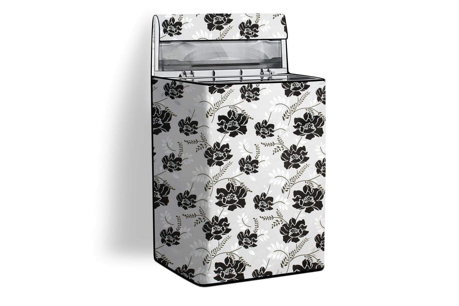Stylista Fully Automatic Top Load Washing Machine Cover | Waterproof & Dustproof | Wipeable & Easy-Care Fabric | Inlet & Outlet Pipe Cut-Out Design, IndianFloral Pattern Grey, PVC, (59x59x86 CM)