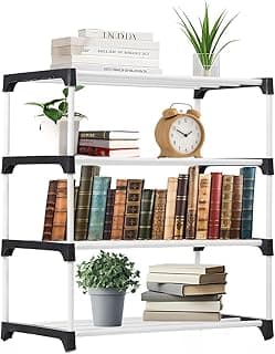 4 Layer Adjustable Bookshelf, Plastic Book Rack for Study Room, Home Library Stand, Storage Rack with Sturdy Shelves Space-Saving Organizer 4-Tier Book self Multi-Level Open Rack