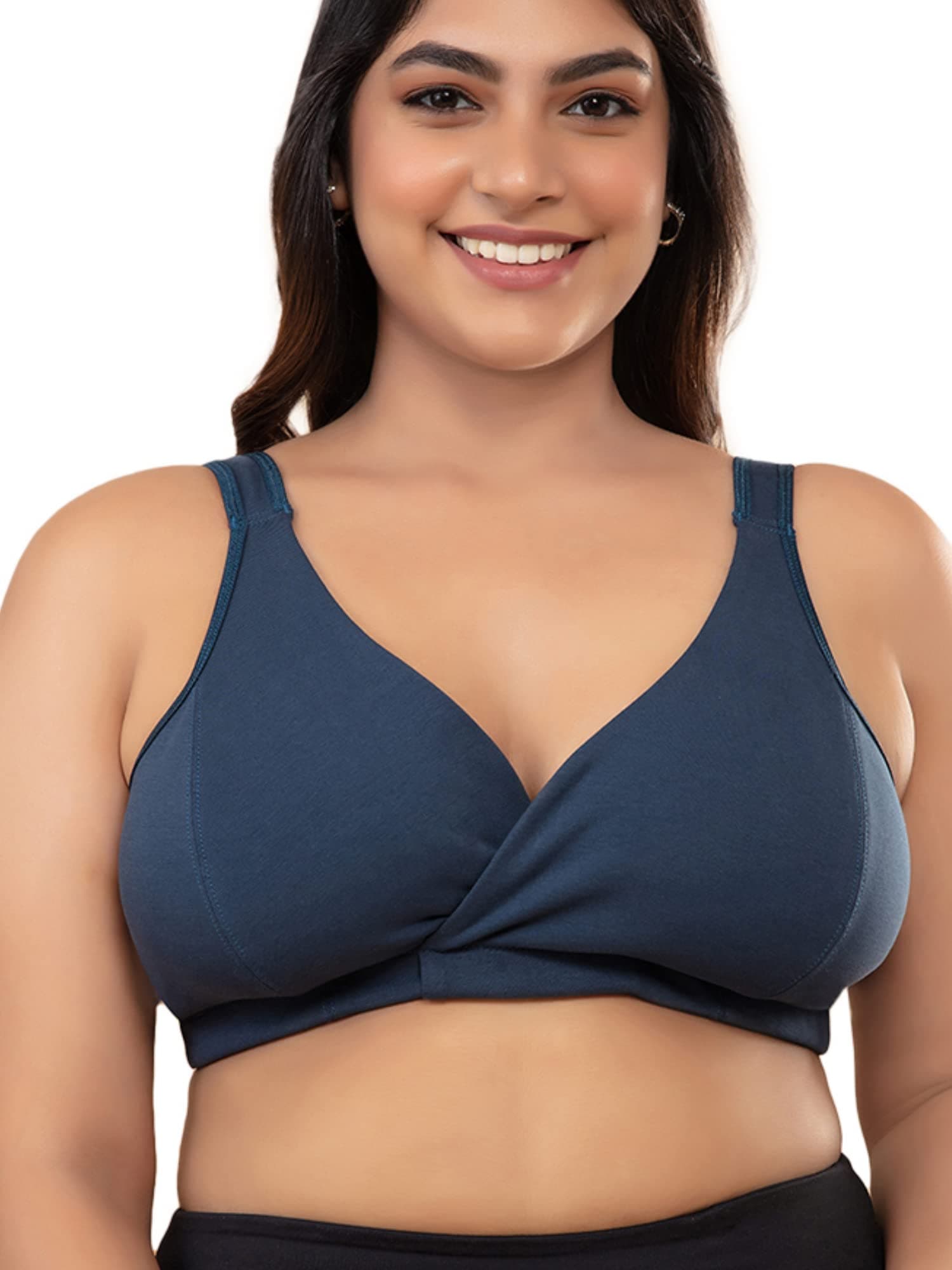 NYKD Cotton Maternity Bra for Women Feeding/Nursing, Removeable Pads, Wireless, Full Coverage with Overlap for Feeding (Slip on Bra)-NYB129