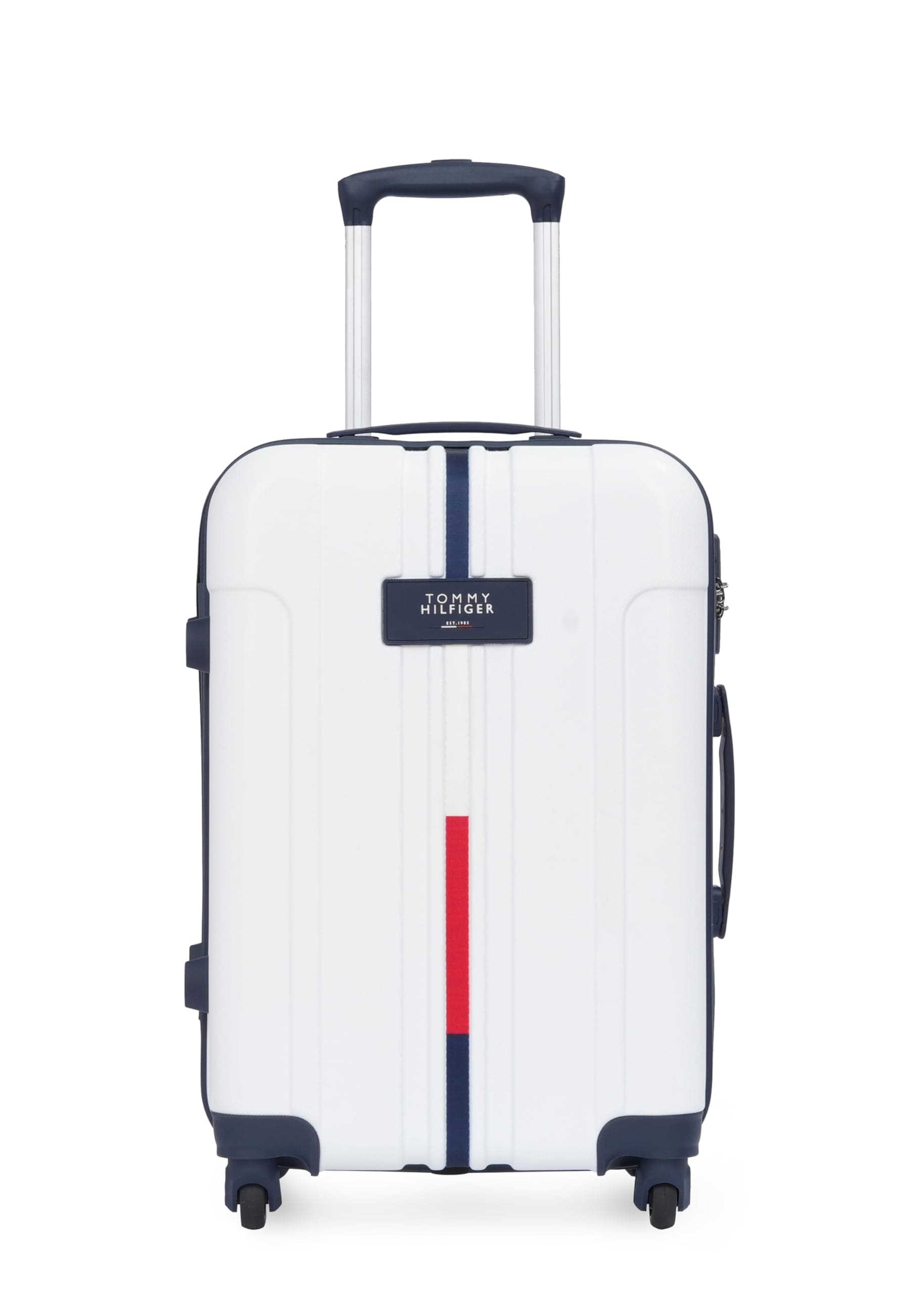 Tommy Hilfiger Wyoming Check-in Luggage | 55cm Small Trolley Bag |Durable Polycarbonate Hardshell Suitcase with TSA Lock|360° Spinner Wheel & Adjustable Telescopic Handle|52L Capacity|Color- White