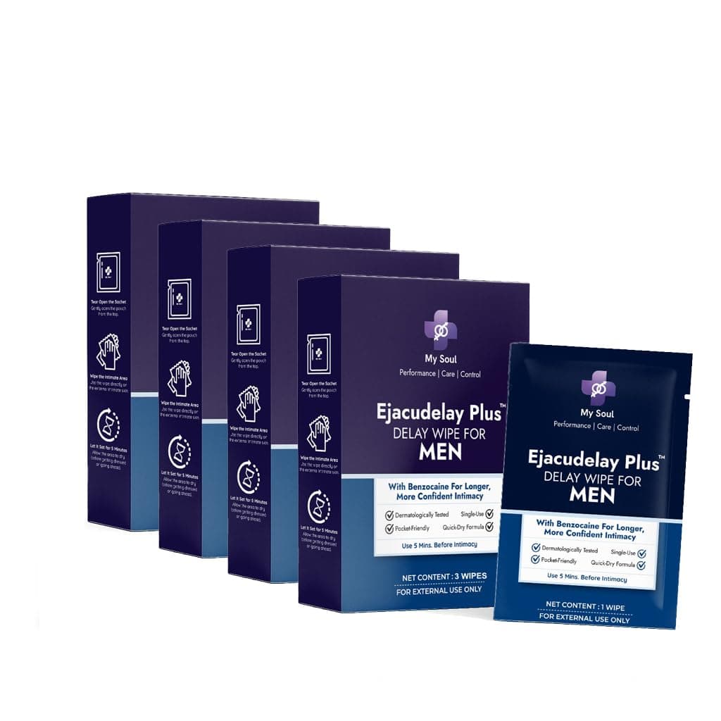 My Soul Topical Wipes | Instant Climax Control & Stamina Boost | Safe & Portable Intimate Wipes for Men | 3 Pcs x Pack of 4