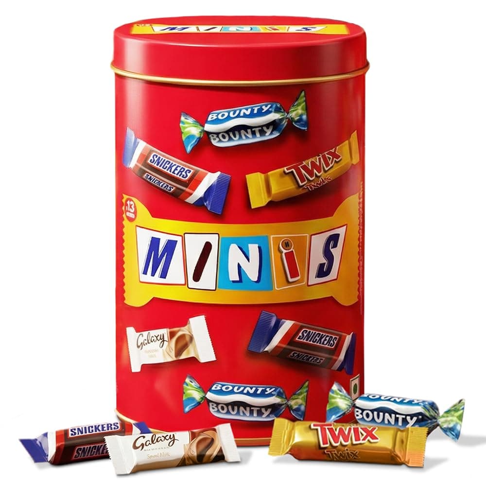 Snickers Mixed Minis Chocolate Tin Pack | Assorted Chocolates | Includes Snickers, Twix, Galaxy & Bounty | Perfect for Sharing & Gifting | 133g