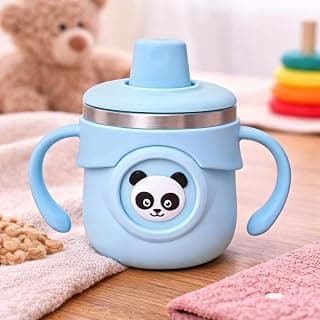 THE LITTLE LOOKERS Stainless Steel Sipper Bottle for Baby 260ml | 316 Grade SS | BPA Free | Suitable for Hot & Cold |Travelling Bottle for Kids & Toddler|Training Sippy Cup with Straw/Spout Sky Blue