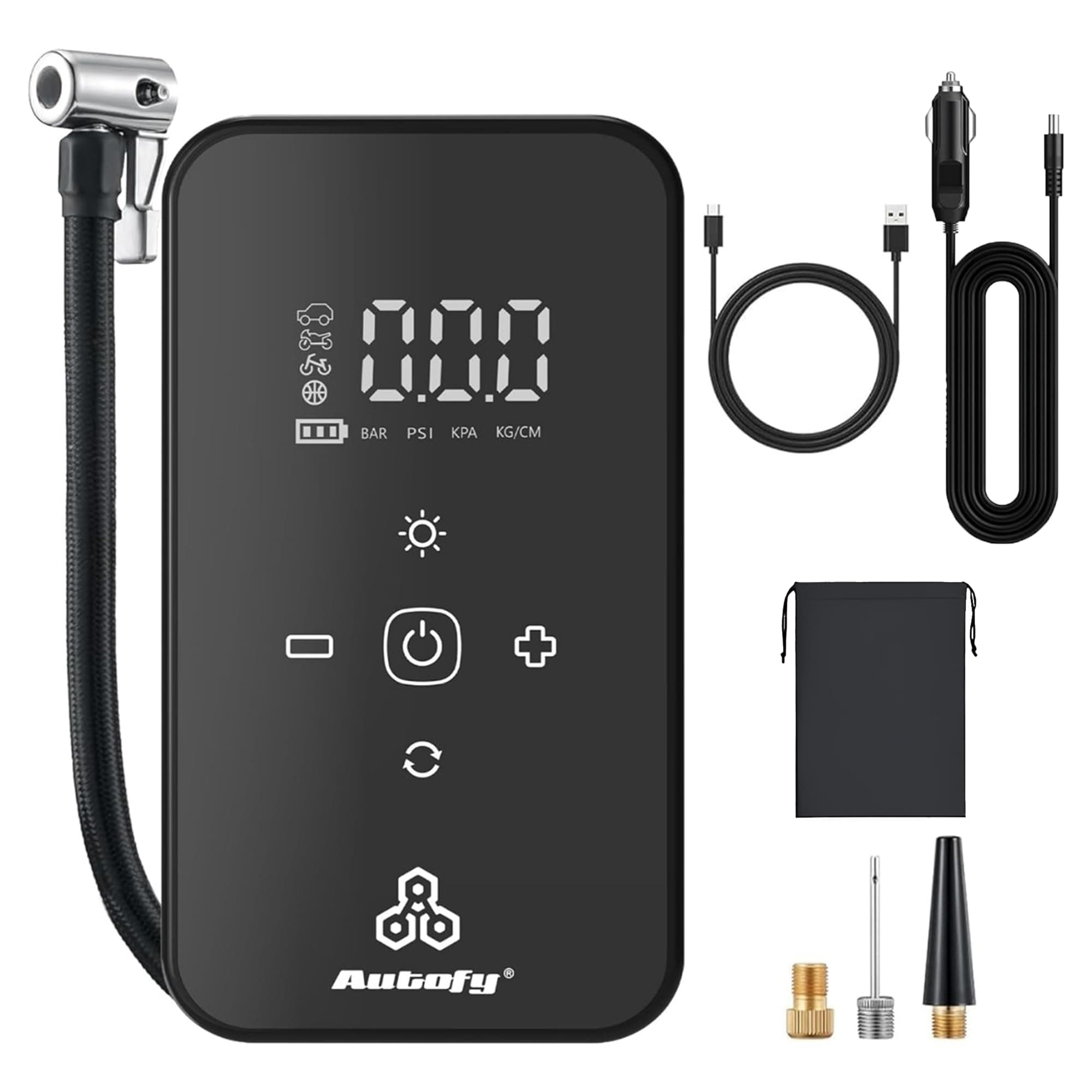 Autofy AirBit 2 Years WARRANT'Y Dual Power Mode Battery & Corded [22mm Cylinder Most Heavy Duty] 140PSI Car Tyre Inflator Pump - 90W Copper Motor - 4500mAh Mobile Power Bank - 4 Mins Fast Inflation