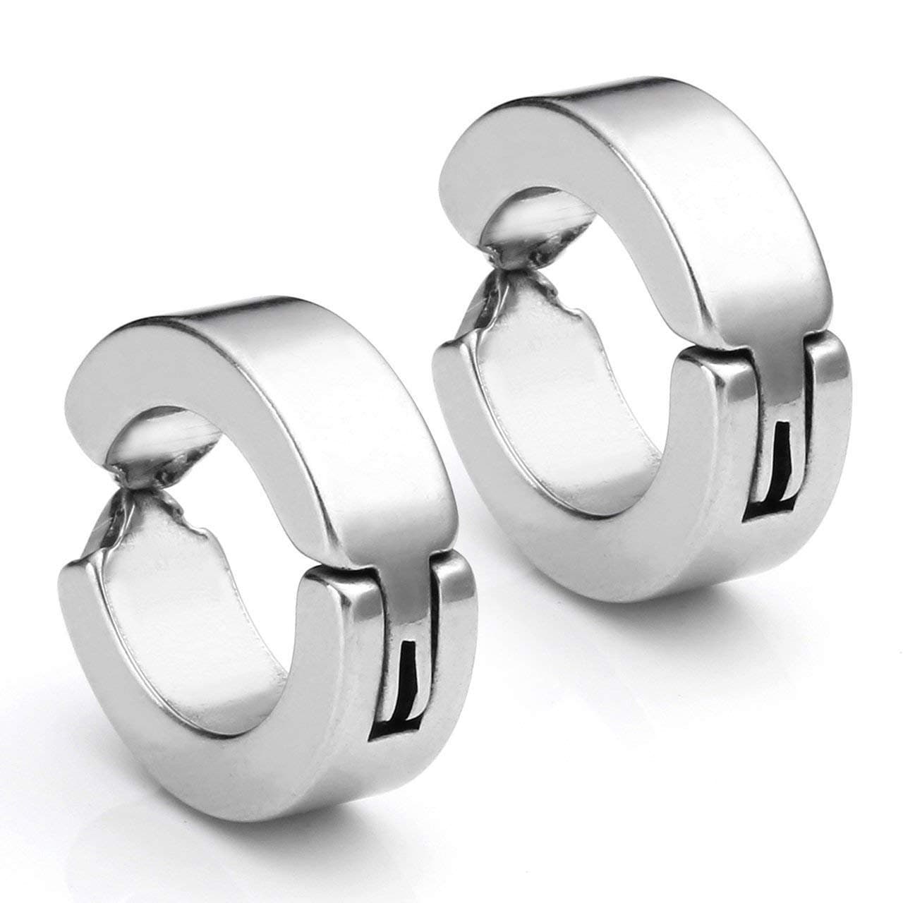 MEENAZ Branded Jewellery Silver Clip-on Press Unisex Stud Non-Piercing Hoop Earrings/Earring for Men/Boys/Boyfriend/ - BALI-M922