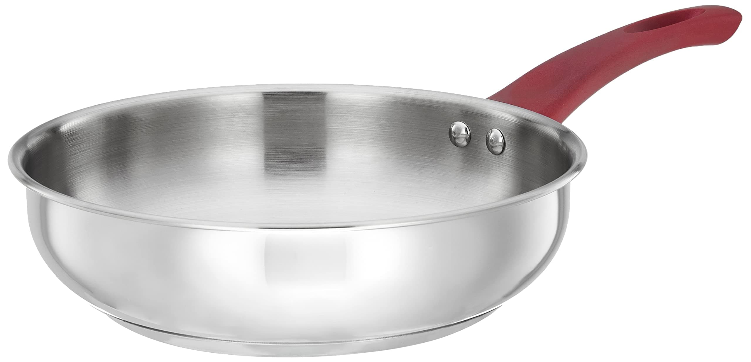 Amazon Brand - Solimo Stainless Steel Heavy Bottom Fry Pan | Three Layer Impact Forged Bottom for Durability | Premium Look with Soft Touch Handles and Knob, 22 cm|Induction and Gas Stove Compatible