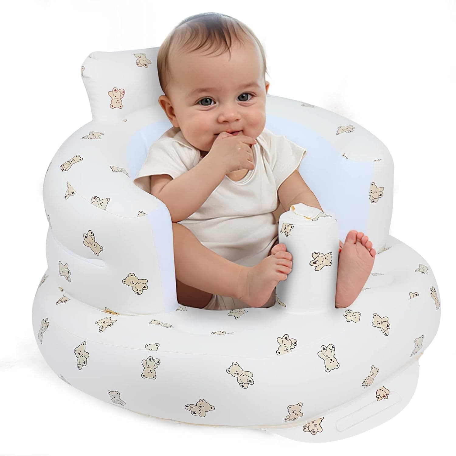 Tarkan Inflatable Baby Support Seat for 3-36 Months, 100% Safe Blow Up Chair with Built-in Air Pump, Infant Floor Seat (Bear)
