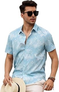 VastraVibes Men’s Tropical Printed Casual Shirt | Slim Fit Short Sleeve Summer Shirt | Lightweight Breathable Fabric | Beach & Vacation Wear