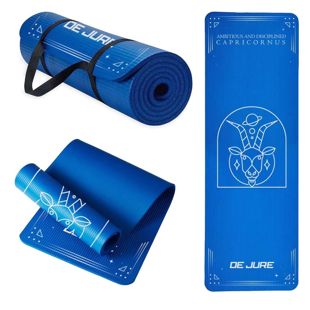 De Jure Fitness Yoga Mat for Women and Men, 8mm Extra Thick Non-Slip NBR Exercise Mat for Yoga, Pilates, Gym & Floor Workouts - with Carry Strap - Capricorn