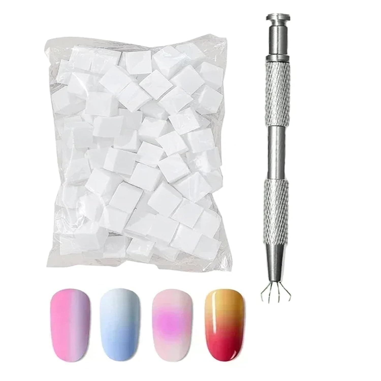 4 Claws Nail Sponge Metal Grabber with 100 Pcs Mini Replaceable Nail Sponges Blocks for Ombre Nail Art Sponges Nail Art Tools for Nail Supplies Nail Accessories (CUBE + PICKER)
