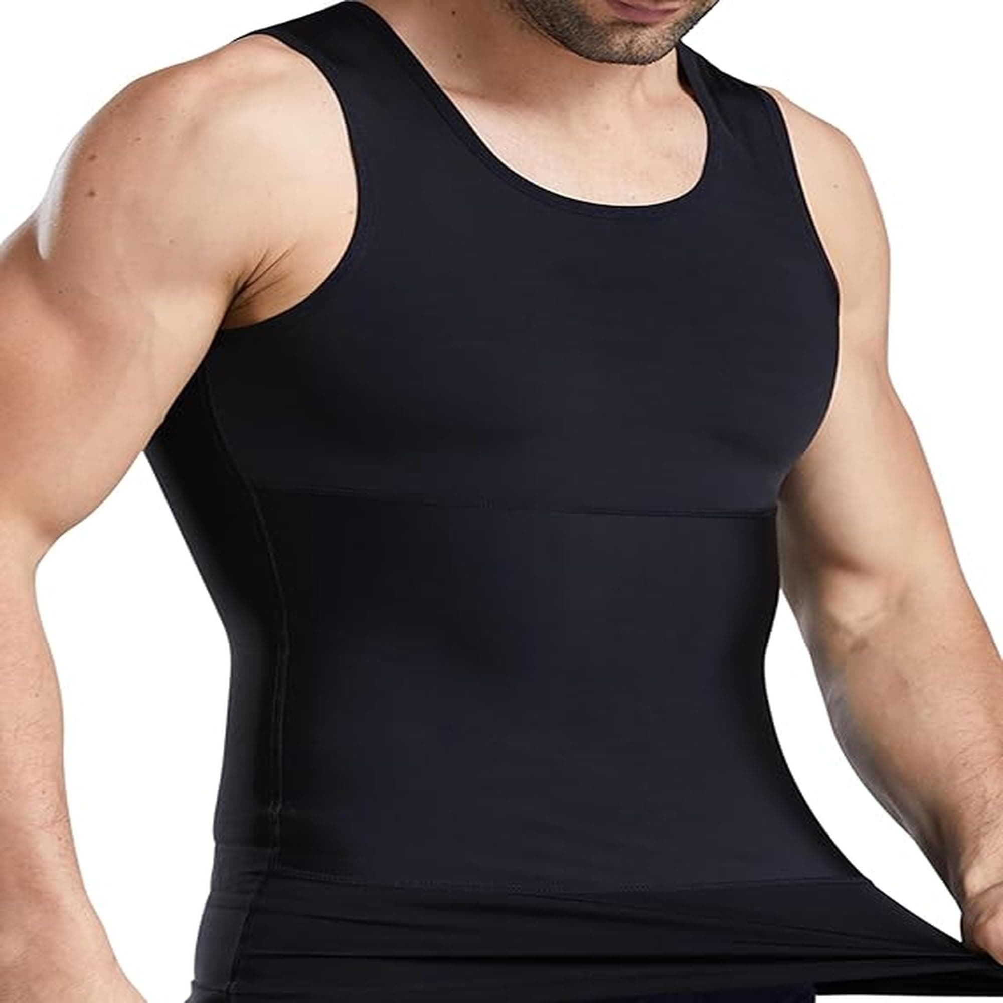 Damul Men’s Compression Shirt 2-Pack Slimming Body Shaper Black Undershirt Vest Sleeveless Tummy Control Tank Top for Weight Loss Gym Workout Fitness and Everyday Wear