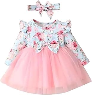 Niren Enterprise Hornbill Floral Printed Purple Color Baby Frock with Long Sleeve Knee-Length and Round Color Style