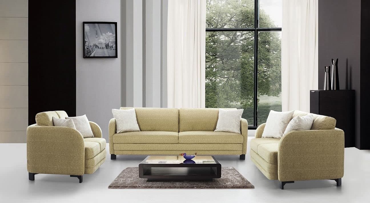 Hometown Grace Fabric 4 Seater Sofa in Olive Colour, Beige